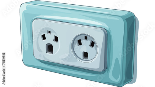 Close-up illustration of a light teal rectangular-shaped double electrical outlet. The outlet features two distinct receptacles: one designed for a Type I plug and the other for a Type M plug.