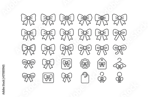 vector outline icons Bows (Decorations) pearl center bead center button center gem center crystal center foil tails lace tails velvet tails satin tails glitter coat matte coat shine coat.