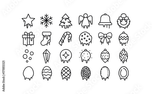 vector outline icons Icicles (Decorations) icicle star icicle snow icicle tree icicle angel icicle bell icicle wreath icicle gift icicle stocking icicle candy icicle cookie icicle ribbon.