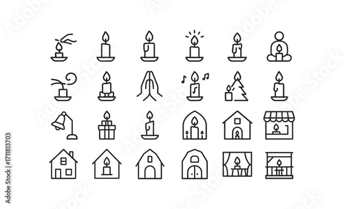 vector outline icons Candles (Scenes) candle lighting candle burning candle glowing candle dripping candle blowing candle praying candle singing candle watching candle gifting candle.