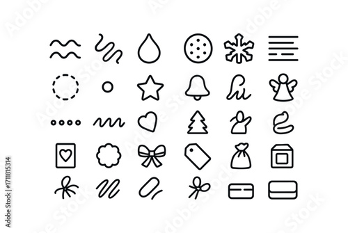 vector outline icons Cookie Baking (Decorations) red icing green icing white icing gold icing silver icing sugar dust pearl bead star sprinkle snow sprinkle stripe drizzle dot drizzle.