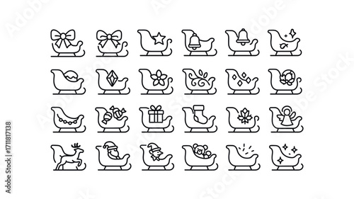 vector outline icons Sleighs (Decorations) ribbon sleigh bow sleigh star sleigh bell sleigh light sleigh glitter sleigh frosted sleigh crystal sleigh painted sleigh carved sleigh patterned.