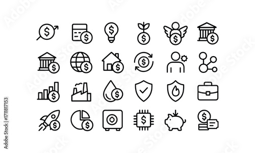 vector outline icons Capital (Types) capital equity capital debt capital venture capital seed capital angel capital private capital public capital foreign capital domestic capital working.