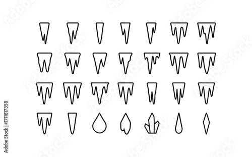 vector outline icons Icicles (Types) small icicle large icicle thin icicle thick icicle long icicle short icicle clear icicle cloudy icicle sharp icicle blunt icicle single icicle twin.