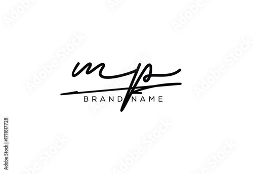 MP letter elegant cursive beauty handwriting logo.