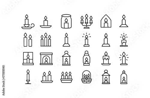 vector outline icons Christmas Candles (Settings) candle holder candle plate candle jar candelabra arm advent wreath single candle candle pair candle trio candle row altar candle church.