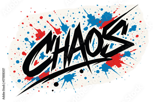 Chaos graffiti streetstyle jagged strokes surrounded by paint splashes diagonal decorative composition clean white background vector look high contrast.