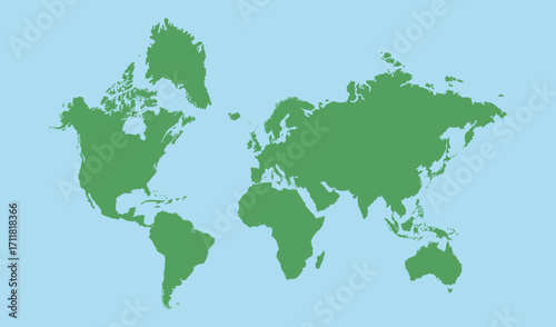 World map isolated on a blue background. Vector flat cliparts of continents.