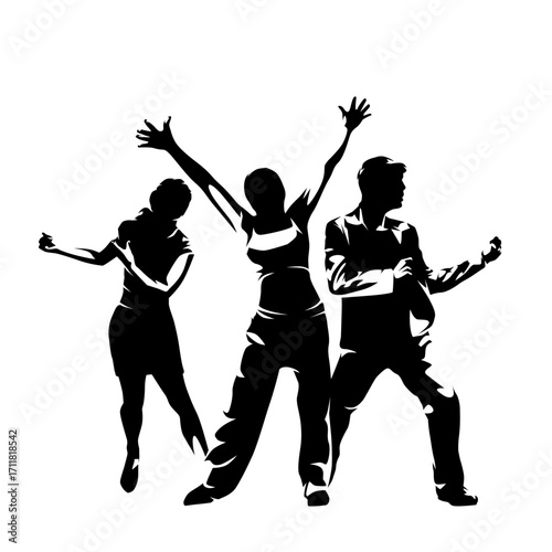 Dance, dancing youth, isolated vector silhouette. Group of dancing people
