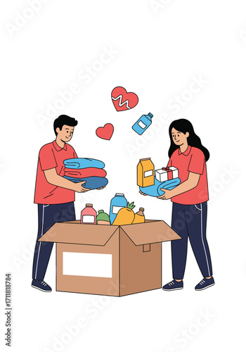 People donating clothes and household items to a charity.