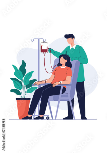 A person donating blood with a nurse assisting the procedure.