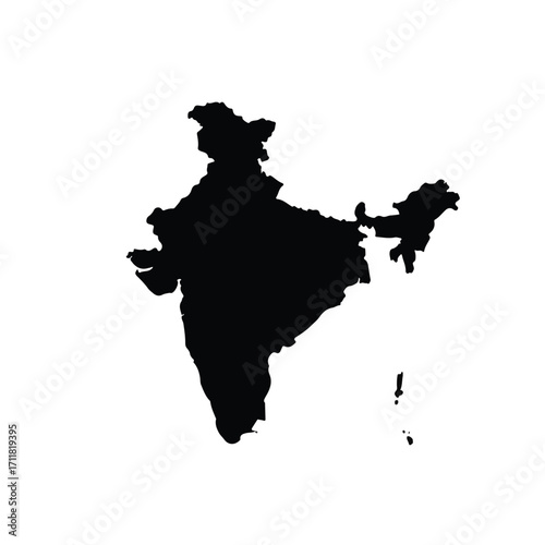A minimal India map, rendered as a clean flat 2D vector illustration, distinctly displays the country's geographical contours on a pristine white background.