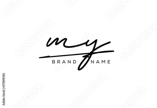 MY letter elegant cursive beauty handwriting logo.