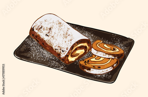 Pumpkin Roll Cake Illustration with Cream Filling
