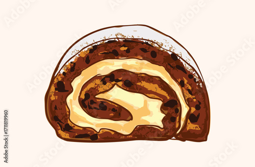 Pumpkin Roll Slice Illustration with Cream Swirl
