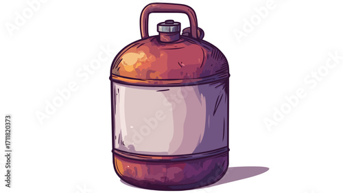 A digital illustration of a rusty propane tank. The tank is cylindrical with a slightly rounded top and a handle.  The color scheme is primarily orange and purple, suggesting rust and wear.