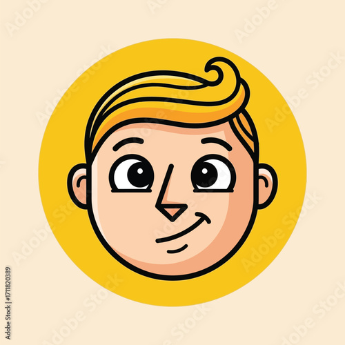 Friendly cartoon boy avatar with stylish blond hair and a confident smirk. Isolated vector icon of a young man's head