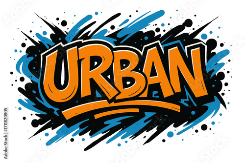 Urban graffiti streetstyle bold heavy strokes surrounded by paint effects horizontal balanced layout clean white background vector look high contrast.