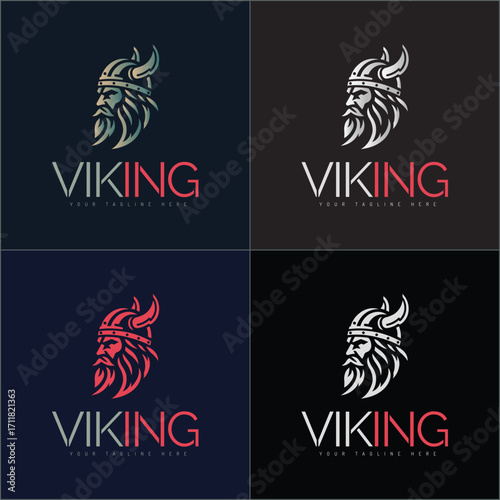 Vikings warrior face head silhouette logo vector set design template