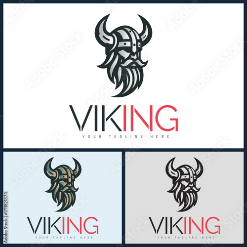 Vikings warrior face head silhouette logo vector set design template