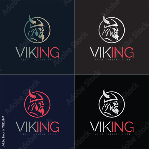 Vikings warrior face head silhouette logo vector set design template