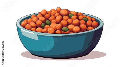 A digital illustration depicts a teal-colored bowl filled with a generous portion of roasted chickpeas. The chickpeas appear small, round, and predominantly orange in color, suggesting a spice