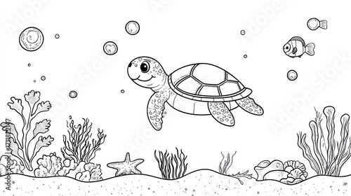 Cute cartoon turtle underwater