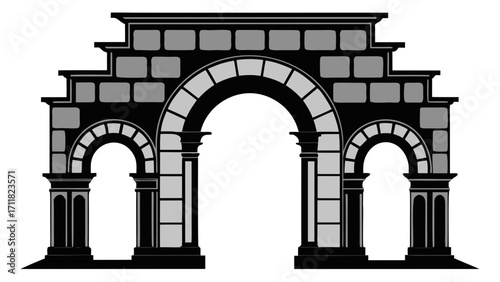 Vector art of ancient stone archway with intricate details, a timeless architectural element with a touch of historical grandeur