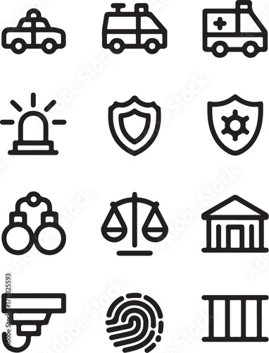 Law justice security safety icons set modern clean design