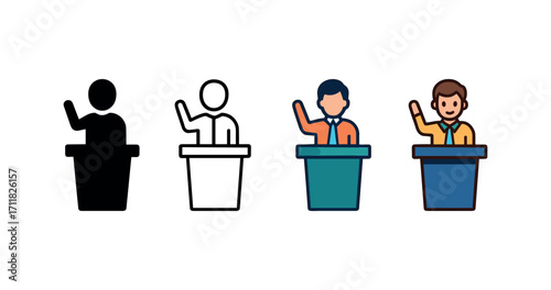 Vector icon education diploma certificate same pose same proportions four styles black solid glyph outline minimal flat multicolor filled cartoon flat shaded.