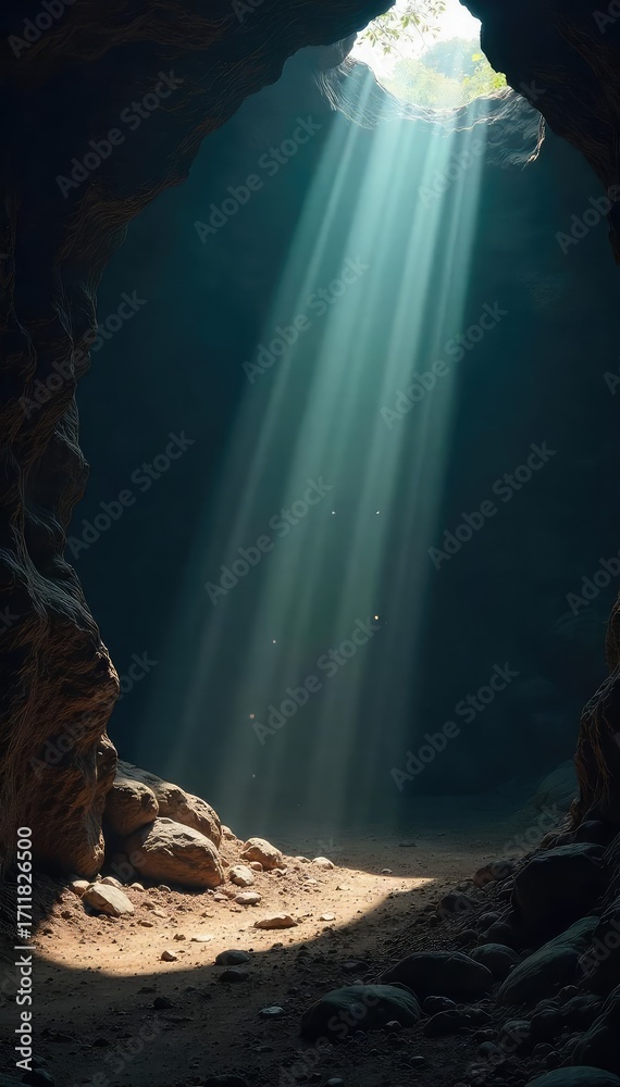 Obraz premium Light Beam Piercing Darkness Unveiling Hidden Textures in a Mysterious Space