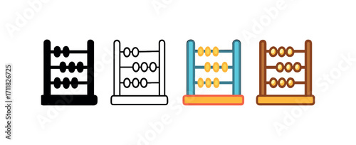 Vector icon education abacus same pose same proportions four styles black solid glyph outline minimal flat multicolor filled cartoon flat shaded.