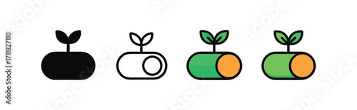 Vector icon ecology save energy switch same pose same proportions four styles black solid glyph outline minimal flat multicolor filled cartoon flat shaded.