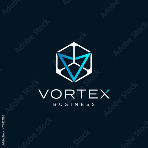 Modern geometric logo featuring the letter V within a tech cube structure. Ideal for a data management, technology, or software business seeking a professional, innovative brand identity.