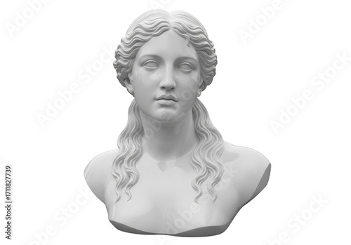 Isolated antique female bust, smooth stone texture, P (14), classical antiquity, smooth sculpture