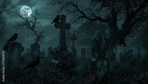 Spooky Cemetery at Night