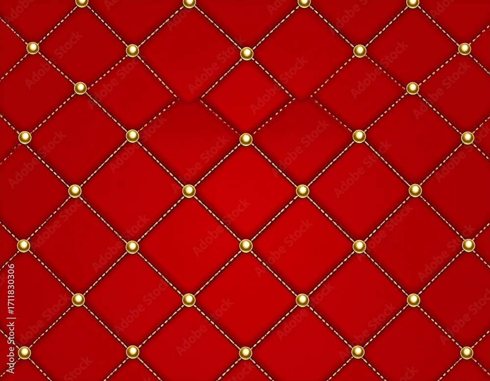 Obraz premium Red quilted fabric pattern with gold accents