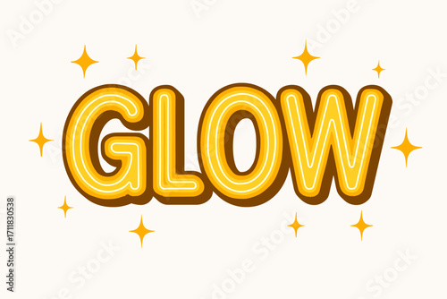Golden retro neon lettering glowing bold curves surrounded by sparkles horizontal balanced layout clean white background vector look high contrast.