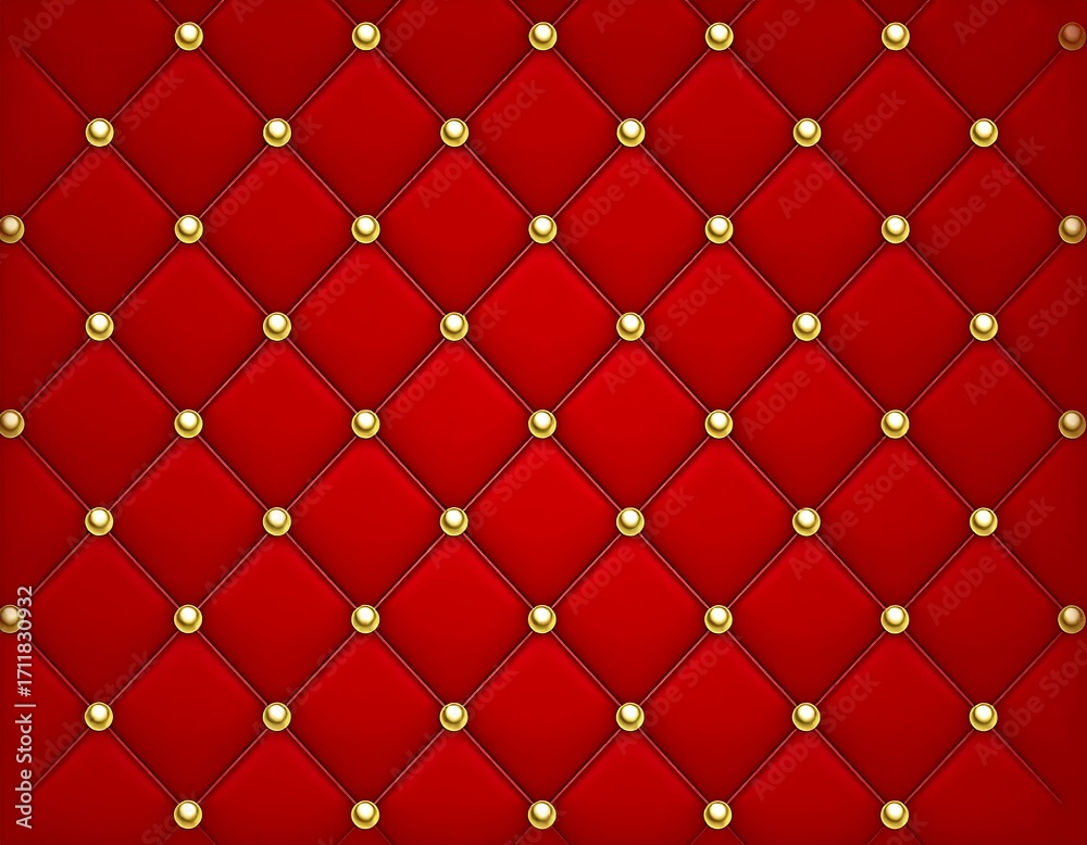 Obraz premium Red quilted fabric pattern with gold studs
