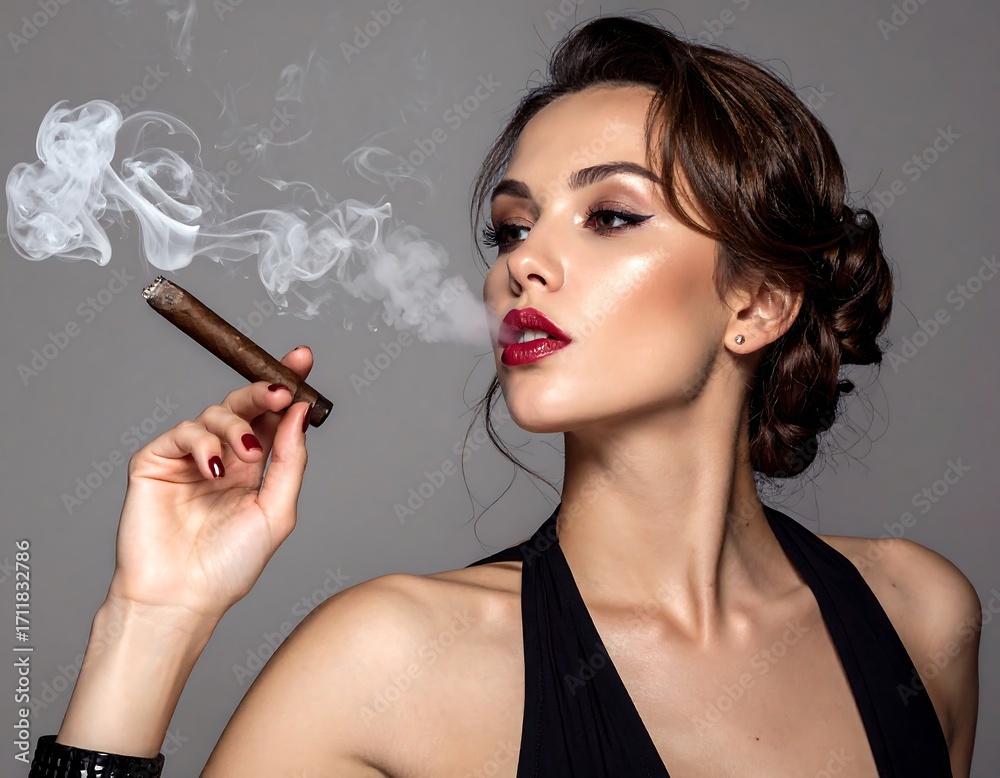 Obraz premium Woman smoking cigar, glamorous pose