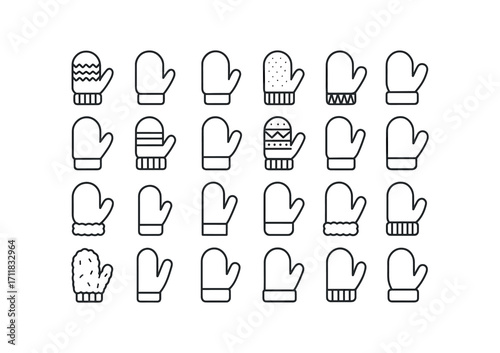 vector outline icons Mittens (Types) wool mittens leather mittens felt mittens knit mittens red mittens green mittens white mittens striped mittens patterned mittens plain mittens big.