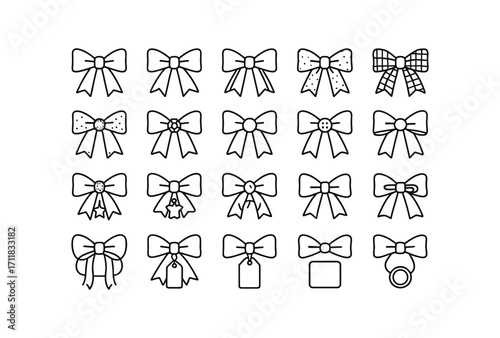 vector outline icons Bows (Decorations) red tails green tails gold tails silver tails plaid tails stripe tails polka tails glitter dust crystal center pearl center button center bead center.