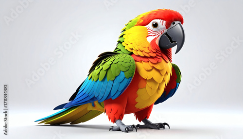 Cartoonish parrot 3D icon cute playful tropical bird illustration isolated on clean white background perfect for apps logos graphics decor