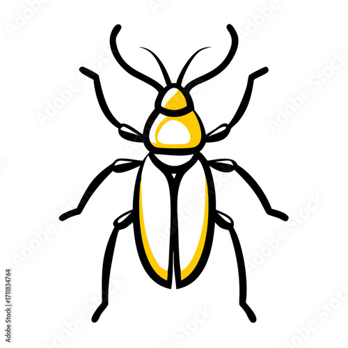 Stylized yellow scarab beetle silhouette with a black background minimalist insect design