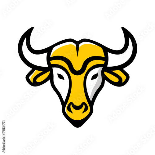 Stylized yellow and white bull head logo design on a black background representing strength and power