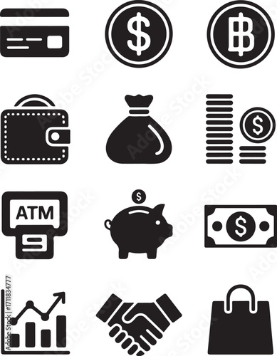 Financial icons for modern money management success