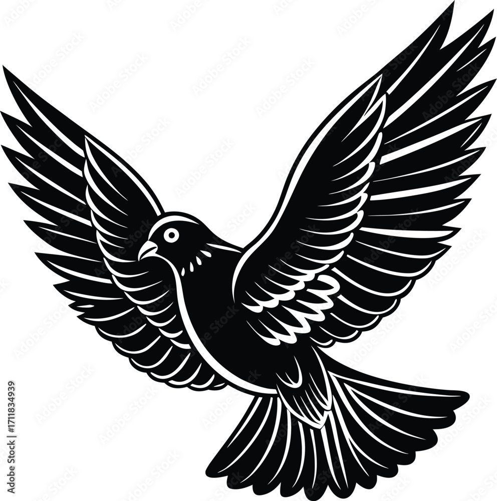 Naklejka premium Black vector silhouette of a majestic eagle with powerful, outstretched wings, symbolizing freedom and strength in a bold tribal design