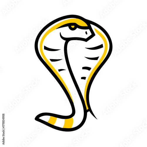Stylized minimal yellow cobra snake silhouette with hood flared against a solid black background