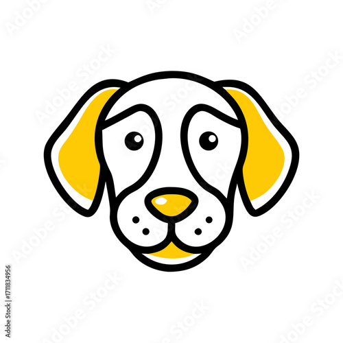 Minimalist yellow dog face with floppy ears and a black background simple graphic design of a canine snout and nose