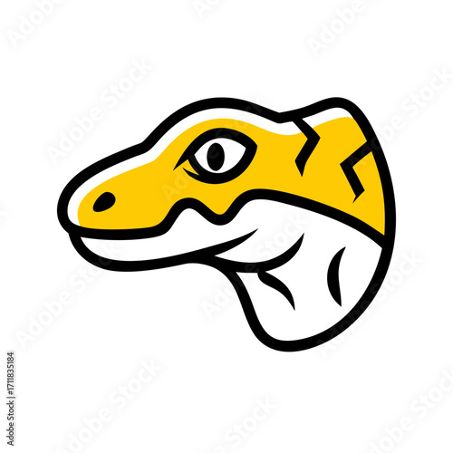 Stylized yellow dinosaur skull profile silhouette with sharp angles and a black background for graphic design and branding